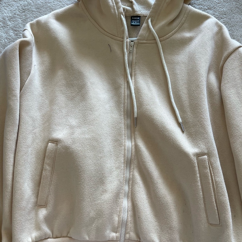 shein beige zip up drawstring hoodie
